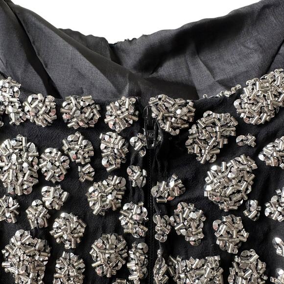 Vintage 1980s Beaded Silk Evening Dress and Organza Coat Outfit Size XXL Black - Picture 10 of 16